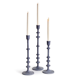 Tall taper candleholders set of 3 in aged zinc finish