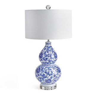 Table lamp with  chinoiserie patterned blue and white base