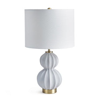 Table lamp with organic curved white base and antique bronze finish