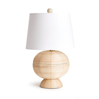 Lamp with cane rattan round base with white shade