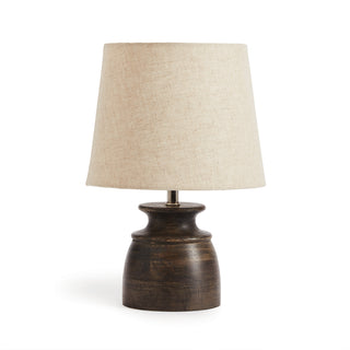 Benji mini lamp with washed black/brown wood base and linen shade