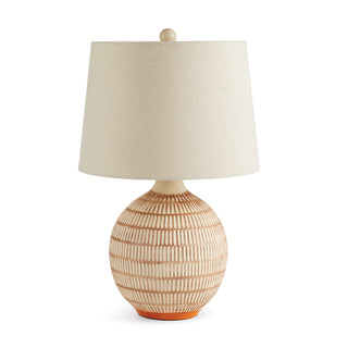 Table lamp with basket weave pattern base and natural shade
