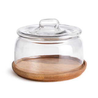 Glass cloche with wooden tray